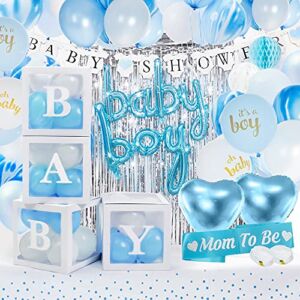 Baby Shower Decorations for Boy – JUMBO SET all Inclusive Baby Boxes with Letters for Baby Shower – Blue Boy Baby Shower Decorations