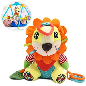 BLOOBLOOMAX Baby Car Seat Toys, Infant Soft Plush Rattle, Cute Animal Doll,Early Development Hanging Stroller Toys for Newborn Boys Girls Gifts (Lion)