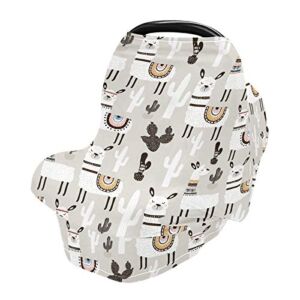 Stretchy Baby Car Seat Covers for Boys Girls Llama Cactus Infant Car Canopy Nursing Cover Breastfeeding Scarf