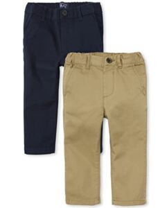 The Children’s Place baby boys and Toddler Stretch Chino 2-pack Pants, Flax/New Navy 2 Pack, 3T US