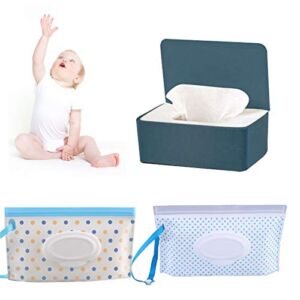 Baby Wipes Dispenser Set, Reusable Baby Wipe Holder Box, Refillable Baby Wipes Container Travel Wet Wipes Case with Reusable Wipes Pouch for Baby Home Kitchen Office Travel 3 PCS