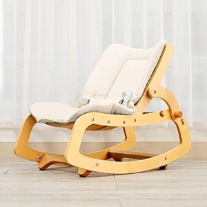 MallBest 3-in-1 Baby Bouncer Adjustable Wooden Rocker Chair Recliner with Removable Cushion and Seat Belt for Infant to Toddler (Beige)