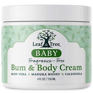 Baby Diaper Rash Cream with Aloe Vera and Manuka Honey from New Zealand – Kids Moisturizing Cream – Soothes and Protects Sensitive Skin, Dry Skin, Scaly Skin, Rashes, Eczema – 4oz – by Leaf & Tree