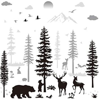 Nursery Wall Decals Forest Deers Wall Stickers Bears Pine Tree Wall Decals Mural Art Wallpaper for DIY Children Room Nursery Vinyl Removable Decals (Classic Style) | The Storepaperoomates Retail Market - Fast Affordable Shopping