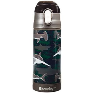 Bentology Stainless Steel 13 oz Shark Insulated Water Bottle for Kids – Easy to Use, Reusable, Spill Proof & BPA-Free- Keeps Cold for Hours, Leak Proof
