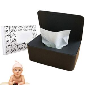 Baby Wipes Dispenser, Paper Tissues Portable Reusable Container Holder Pouch with Lids, for Napkin Nappy Paper Tissues Towel, Wipes Box Bag, Black, Panda Print