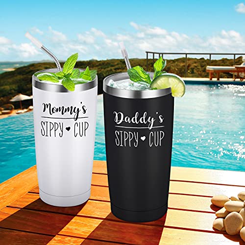 Daddy’s and Mommy’s Sippy Cup Travel Tumbler Set, Father’s Day Christmas Gifts for New Parents Dad Mom Papa Mama Anniversary, Insulated Stainless Steel Travel Tumbler with Straw(20oz, Black and White) | The Storepaperoomates Retail Market - Fast Affordable Shopping