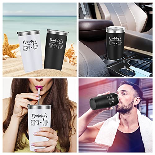 Daddy’s and Mommy’s Sippy Cup Travel Tumbler Set, Father’s Day Christmas Gifts for New Parents Dad Mom Papa Mama Anniversary, Insulated Stainless Steel Travel Tumbler with Straw(20oz, Black and White) | The Storepaperoomates Retail Market - Fast Affordable Shopping