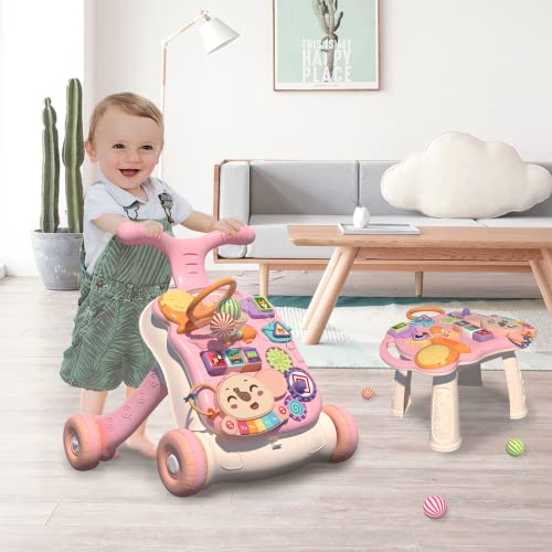 QDRAGON Walker for Baby Girl, Baby Push Walkers for Babies, 3 in 1 Push Toys for Babies Learning to Walk, Baby Walker Table and Activity Center, Early Learning Toy for Kids Infant 6-12 Months, Pink | The Storepaperoomates Retail Market - Fast Affordable Shopping