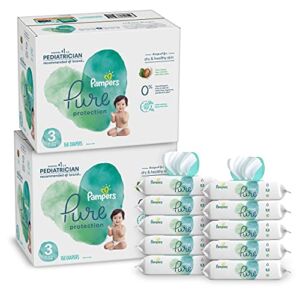 Pampers Pure Protection Disposable Baby Diapers Size 3, 2 Month Supply (2 x 168 Count) with Aqua Pure Baby Wipes, 10X Pop-Top Packs (560 Count)