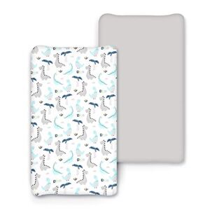 Changing Pad Covers JERORAY for Girls and Boys，2 Pack Stretchy Ultra Soft Jersey Knit Changing pad Covers,Grey Dinosaur