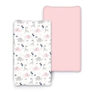 Changing Pad Covers JERORAY for Girls and Boys，2 Pack Stretchy Ultra Soft Jersey Knit Changing pad Covers,Pink Elephant