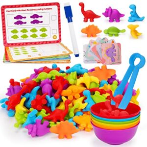 Tsomtto Counting Dinosaurs Toys for Kids with Sorting Bowls Toddler Learning Activities Ages 2-4 Preschool Early Educational Montessori Fine Motor Skills Toys for 2 3 4 5 Years Old Boys Girls(102 PCS)