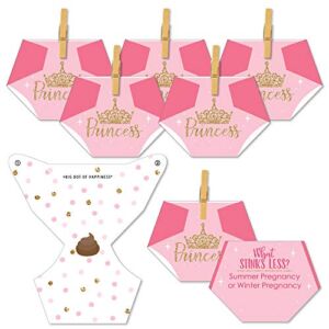 Big Dot of Happiness Little Princess Crown – Pink and Gold Princess Baby Shower Conversation Starter – 2-in-1 Dirty Diaper Game – Set of 24
