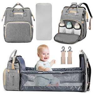 REALER 3 in 1 Diaper Bag Backpack, Diaper Bag with Changing Station, Mommy bag Baby Bag Registry for Baby Shower Gifts, Baby Diaper Bag For Boys Girls with Sun Shade and Insulated Material Grey
