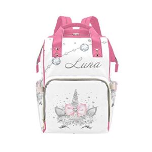Personalized Pink Unicorn Diaper Bag Backpack with Name Custom Mommy Baby Bags Waterproof Casual Travel Daypack for Mom Girl Gifts