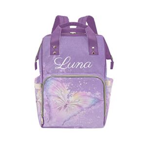 Personalized Watercolor Butterfly Purple Diaper Bag Backpack Name Custom Mommy Baby Bags Casual Travel Daypack for Mom Gifts