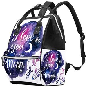 LORVIES I Love You to The Moon Galaxy Diaper Bag Backpack, Large Capacity Muti-Function Travel Backpack
