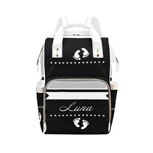 Personalized Black and White Foot Diaper Bag Backpack with Name Custom Mommy Nursing Baby Bags Nappy Bag Casual Travel Daypack for Mom Girl Gifts