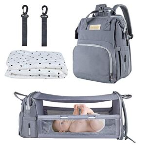 Diaper Bag Backpack with Changing Station: Large Capacity Mommy Backpack Changing Station Waterproof Baby Bed Bag with SunShade Portable Nappy Bassinet Bag