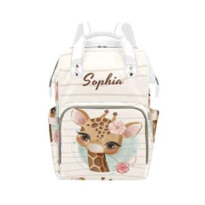 Giraffe Flower Diaper Bags with Name Custom Personalized Mummy Backpack Tote Bag Shoulder Nappy Bag Nursing Baby Bags Gifts