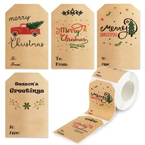 Merry Christmas Gift tag Stickers, 200 Pieces a Roll Christmas Gift Tags self-Adhesive Holiday Present Xmas Decorations, Christmas Gift Labels for Envelopes Seals Cards Boxes