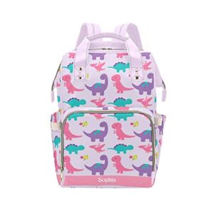 Personalized Cute Dinosaur Diaper Bag with Name Nappy Bags Casual Daypack Waterproof Mummy Backpack for Mom Girl