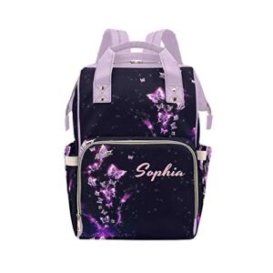 Galaxy Magic Butterfly Diaper Bags with Name Custom Personalized Mummy Backpack Tote Bag Shoulder Nappy Bag Nursing Baby Bags Gifts