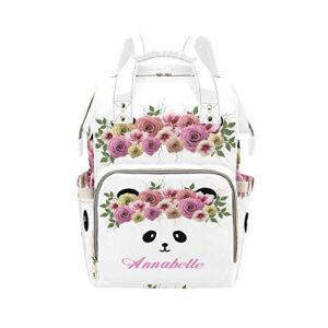 Personalized Cute Flower Panda Diaper Bag with Name Nappy Bags Casual Daypack Waterproof Mummy Backpack for Mom Girl