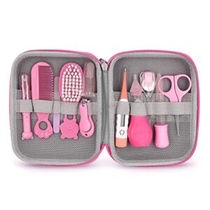 Baby Grooming Kit, 11 in 1 Portable Baby Safety Care Set with Hair Brush Comb Nail Clipper Nasal Aspirator etc for Nursery Newborn Infant Girl Boys Keep Clean(Pink) (Pink)