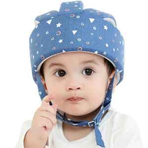 Xeano Baby Safety Helmet Infant Protective Hat Toddler Protector Cap Walking Harness Cotton Adjustable Soft Helmet for Learning to Climb and Walk (Stary Blue)