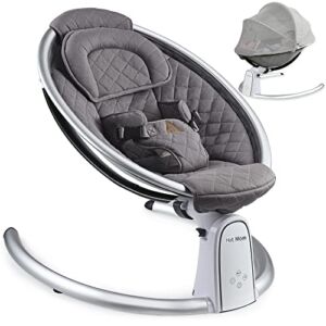 Hot Mom NEW Cotton Electric Baby Bouncer for Newborn Infant ,Bluetooth Baby Swing Enabled Automatic, Baby Rocker Inset Music Speaker, Baby Chair with Seat Angle Adjustment & LED Touch Screen,Dark Grey