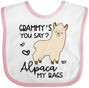Inktastic Grammy’s You Say Alpaca My Bags Baby Bib White and Pink 3aaac