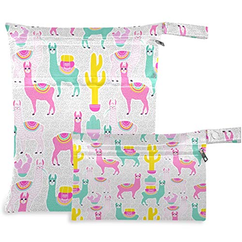 visesunny Cute Llama Colorful Cactus 2Pcs Wet Bag with Zippered Pockets Washable Reusable Roomy for Travel,Beach,Pool,Daycare,Stroller,Diapers,Dirty Gym Clothes, Wet Swimsuits, Toiletries | The Storepaperoomates Retail Market - Fast Affordable Shopping