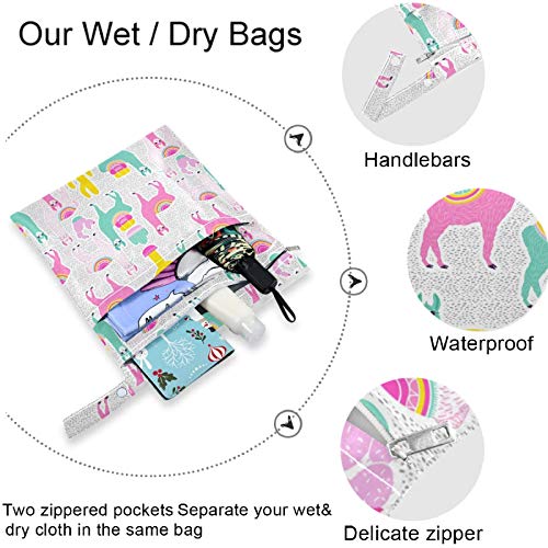 visesunny Cute Llama Colorful Cactus 2Pcs Wet Bag with Zippered Pockets Washable Reusable Roomy for Travel,Beach,Pool,Daycare,Stroller,Diapers,Dirty Gym Clothes, Wet Swimsuits, Toiletries | The Storepaperoomates Retail Market - Fast Affordable Shopping