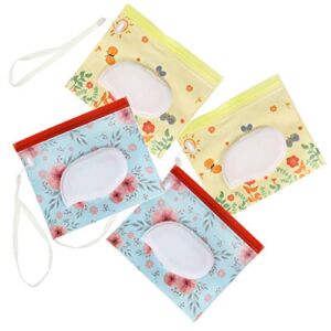 Healifty 4pcs Wet Wipes Bags Reusable Travel Wipes Holder Cases Baby Wipes Carrying Case Refillable Tissue Dispenser Wet Tissue Holder Container for Outdoor Travel