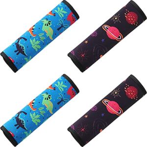 Frienda 4 Pieces Kids Car Seat Belt Cover Car Seat Strap Pad Safety Belt Cushion Car Seat Shoulder Pad Pillow Belt Cover Pad for Baby Boys Girls Children, Dinosaur and Planet