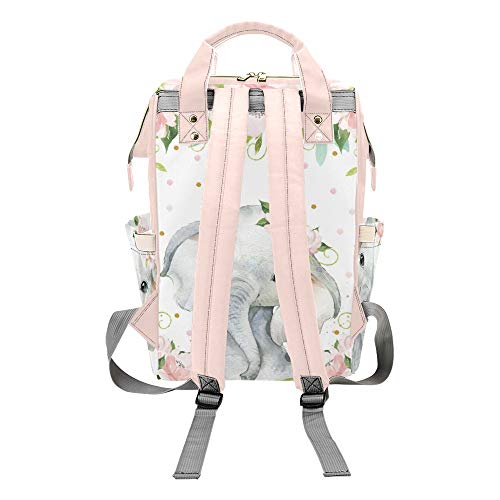 Elephant Floral Pink Personalized Diaper Bag Backpack Tote with Name,Custom Travel Nappy Mommy Bag Backpack for Baby Girl Boy Gift | The Storepaperoomates Retail Market - Fast Affordable Shopping