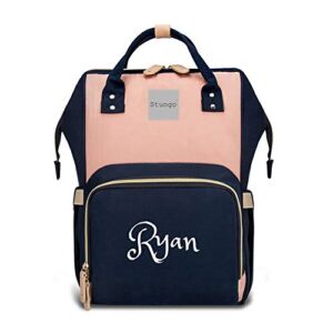Personalized Large Diaper Bag Knapsack/Tote Bag/Backpack -Custom Monogram Embroidered for Infant/Baby Bag/ (Blue/Pink)