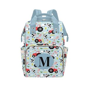 Cute Farm Animal Car Personalized Diaper Bag Backpack Tote with Name,Custom Travel Nappy Mommy Bag Backpack for Baby Girl Boy Gift