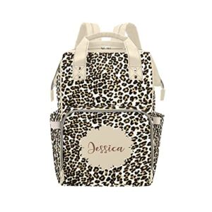 Leopard Print Diaper Bags Backpack Personalized Baby Bag Nursing Nappy Bag Travel Tote Bag Gifts for Mom Girl