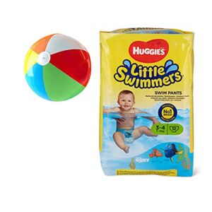 Small – Little Swimmers Disposable Swim Pants, (15lb-34lb.), 12-Count – Bonus Inflatable Pool Ball (5 inch)