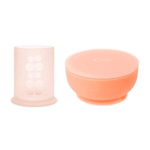 Olababy 100% Silicone Training Cup(Coral) and Suction Bowl(Coral)