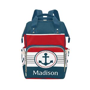Yeshop Nautical Anchor Personalized Diaper Bag Backpack Tote with Name,Custom Travel Nappy Mommy Bag Backpack for Baby Girl Boy Gift,10.83×6.69x15inch