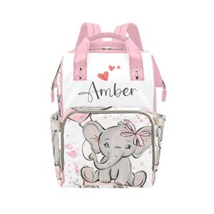 Cute Elephant Pink Flowers Diaper Bags Backpack Personalized Baby Bag Nursing Nappy Bag Travel Tote Bag Gifts for Mom Girl