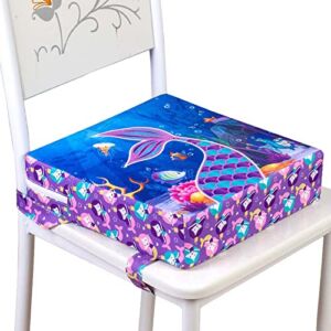 Toddler Booster Seat for Dining Table, Chair Increasing Cushion for Baby Kids, Washable Thick Chair Seat Pad Mat Strap, Portable Dismountable Adjustable Highchair Booster – Mermaid