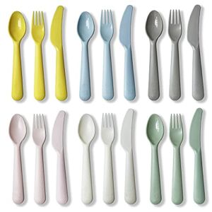 Set of 6 Plastic Dinnerware, FUTGLOBAL 6 Kids Forks 6 Kids Knife and 6 Kids Spoons Dishwasher Safe Toddler Silverware Brightly Colored Kid Plastic Cutlery Set, Great for Kids and Toddlers Utensils