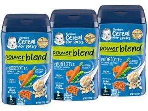 Gerber 2nd Foods Power Blend Cereal For Baby, Probiotic, Oatmeal, Lentil, Carrots & Peas, With Whole Grains & Plant Protein, 8 OZ Canister (Pack of 3)