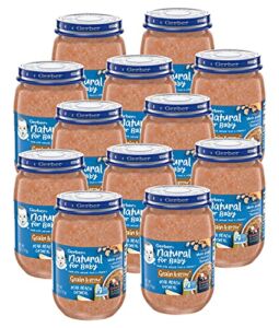 Gerber 3rd Foods Natural for Baby Grain & Grow Baby Food Jar, Pear Peach Oatmeal, Made with Natural Fruit & Vitamin C with Advanced Texture, 6 OZ Glass Jar (Pack of 12)