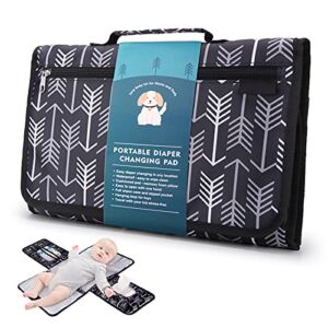 Portable Diaper Changing Pad for Baby, Waterproof Detachable Travel Changing Pad with Baby Wipes Pocket – Gifts for Baby Shower, Newborn Girls and Boys (Black)